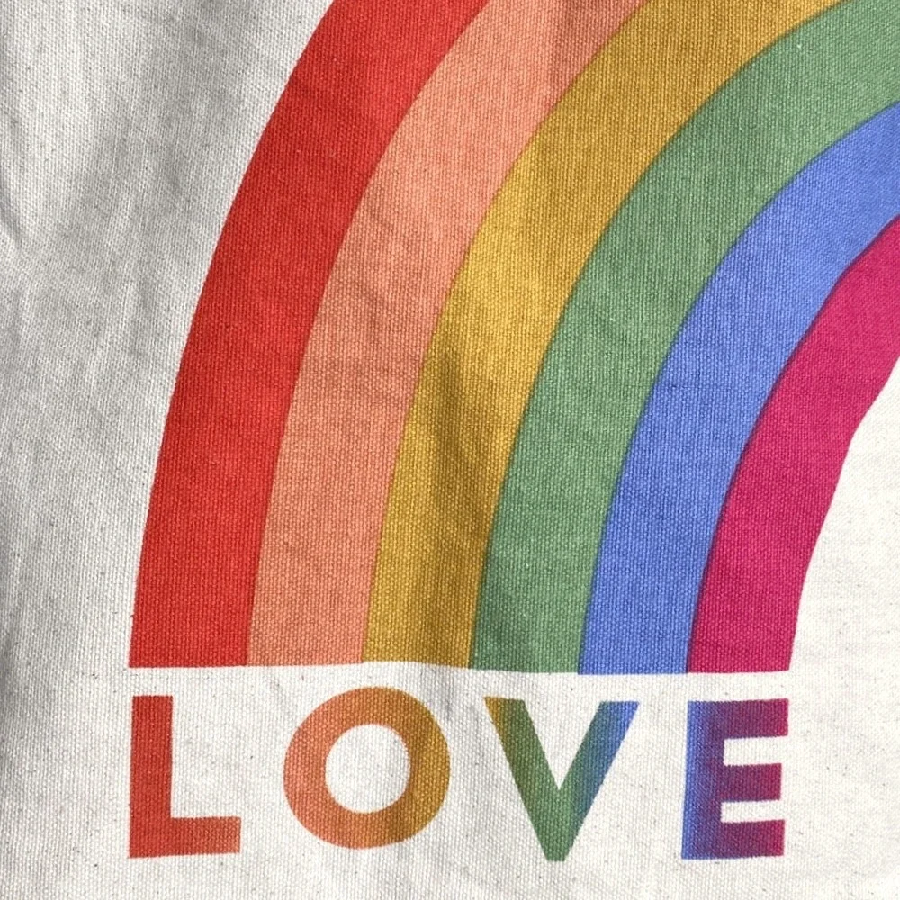 DANICA JUBILEE Love is Love Canvas Tote Book Bag‎ Rainbow Pride Natural Reusable